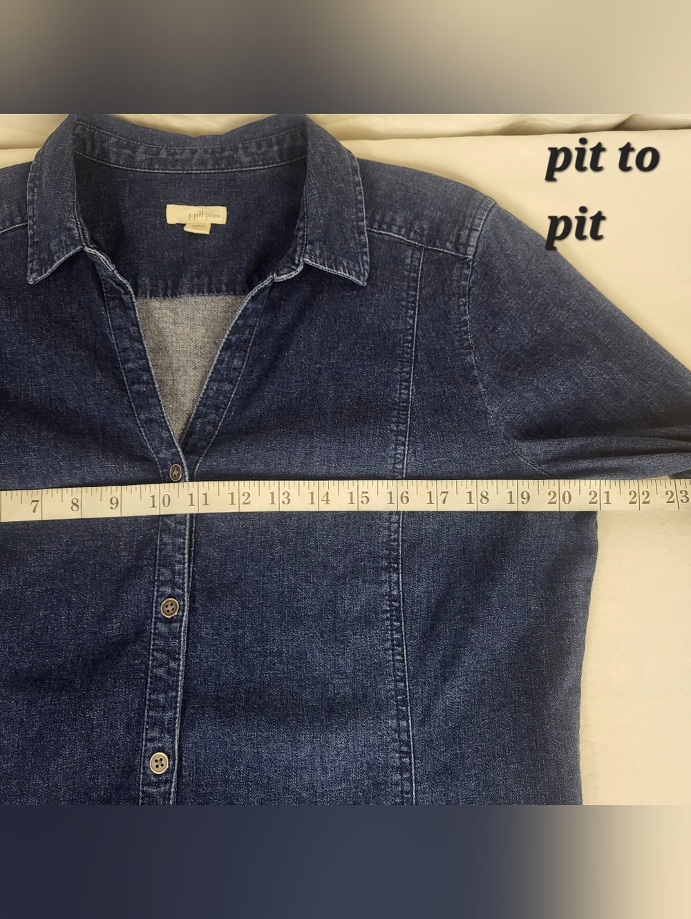 J.jill Denim Long Sleeve Roll Tab Full Button Up Blue Denim Dress Large Petite - Picture 8 of 15